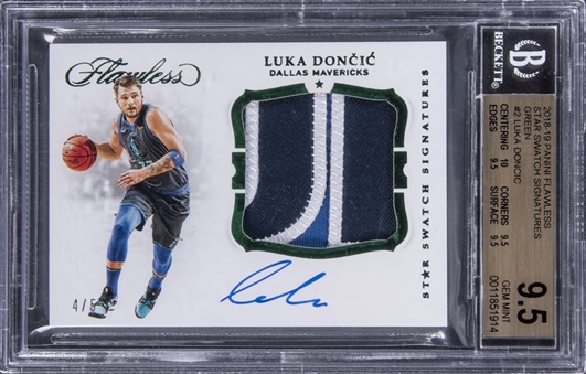 2018-19 Panini Flawless Star Swatch Signatures Green #2 Luka Doncic Signed Patch Rookie Card (#4/5) - BGS GEM MINT 9.5/BGS 10 - True Gem+